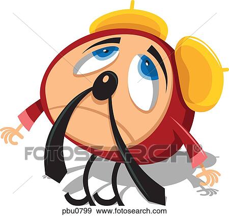 Stock Illustration - A sad faced alarm clock. Fotosearch