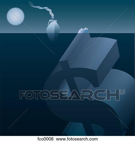 A ship near an iceberg that is shaped like a dollar sign View Large Illustration Stock Illustration - A ship near an iceberg that is shaped like a dollar sign. Fotosearch