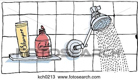 Drawing - A shower with shampoo and conditioner. Fotosearch