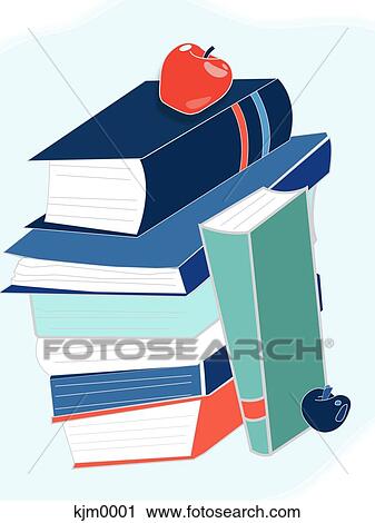 A stack of books and apples View Large Illustration Clip Art - A stack of books and apples. Fotosearch