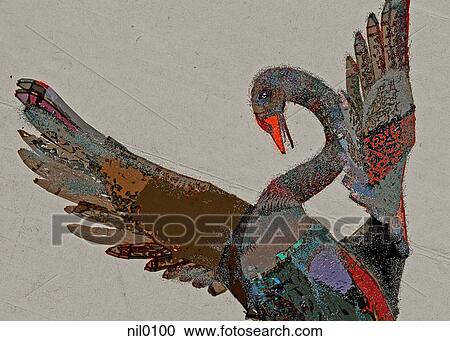 Clipart - A swan with its wings spread. Fotosearch