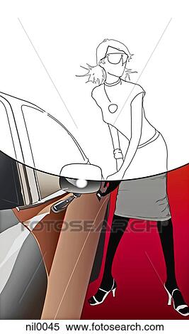 Stock Illustration - A woman about to open her vehicle door. Fotosearch