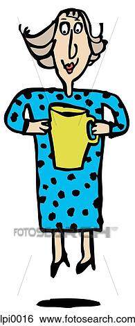 Stock Illustration - A woman holding a big coffee mug. Fotosearch