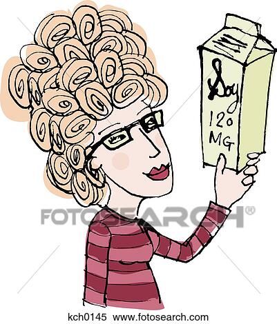 Stock Illustration - A woman holding a carton of soy milk. Fotosearch