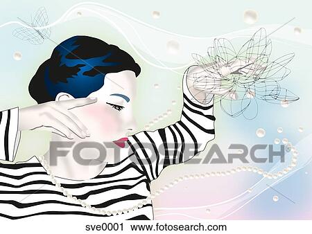 Clip Art - A woman holding a flower. Fotosearch