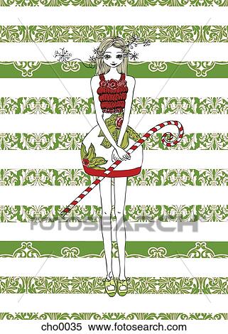Stock Illustration - A woman holding a large candy cane. Fotosearch