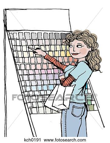 Clip Art - A woman looking at paint chips. Fotosearch