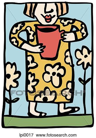 Stock Illustration - A woman outside holding a big coffee mug. Fotosearch
