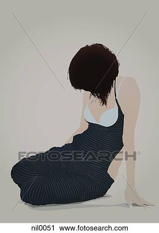 Clip Art - A woman sitting and looking down.. Fotosearch