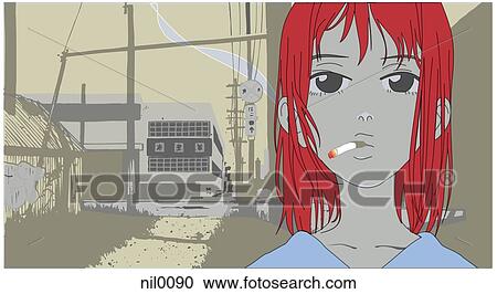 A woman smoking a cigarette View Large Illustration Clipart - A woman smoking a cigarette. Fotosearch