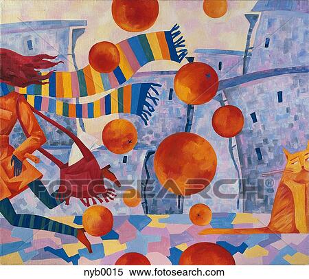 Stock Illustration - A woman wearing a scarf that is blowing in the wind. Fotosearch