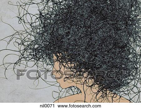 A woman with a lot of hair. View Large Illustration Clip Art - A woman with a lot of hair.. Fotosearch