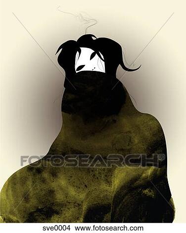 Stock Illustration - A woman with dark eyes clothed in a cloak. Fotosearch