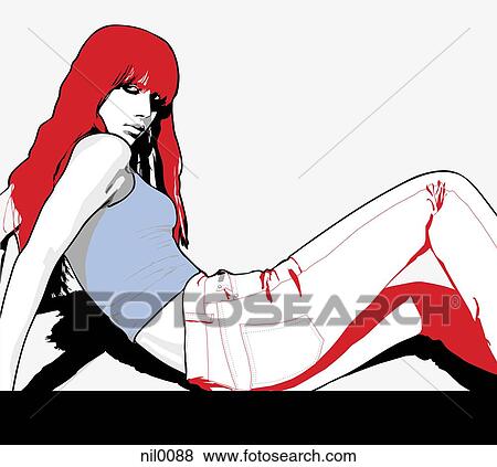 Stock Illustration - A woman with red hair posing.. Fotosearch