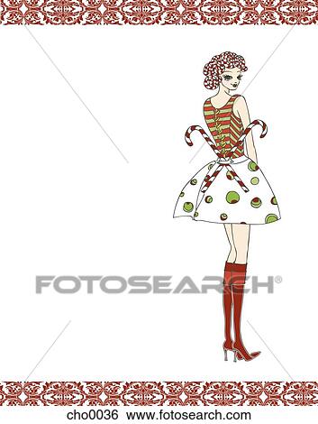 Stock Illustration - A woman with two candy canes on her back. Fotosearch