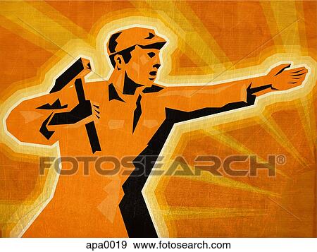 A worker holding his hand out View Large Illustration Stock Illustration - A worker holding his hand out. Fotosearch