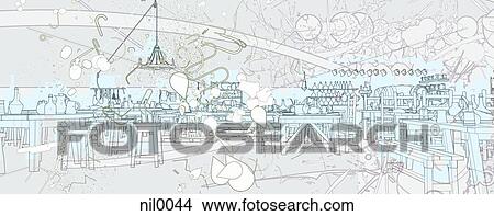 A workshop with tables and bottles everywhere View Large Illustration Stock Illustration - A workshop with tables and bottles everywhere. Fotosearch