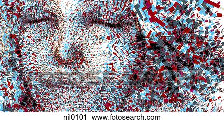 Clip Art - An abstract illustration of a woman's face drawn with colorful fragments. Fotosearch