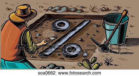 Drawing - An anthrolopogist discovering a percentage sign in the dirt. Fotosearch