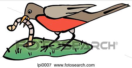 Stock Illustration - An earthworm holding a worm in its beak. Fotosearch
