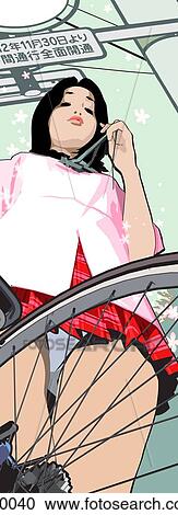 Clipart - An image of a woman and her bike. Fotosearch