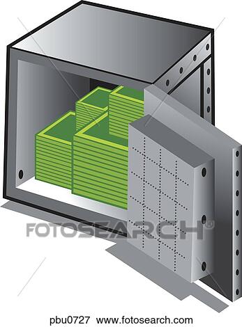 An open safe containing money View Large Illustration Stock Illustration - An open safe containing money. Fotosearch
