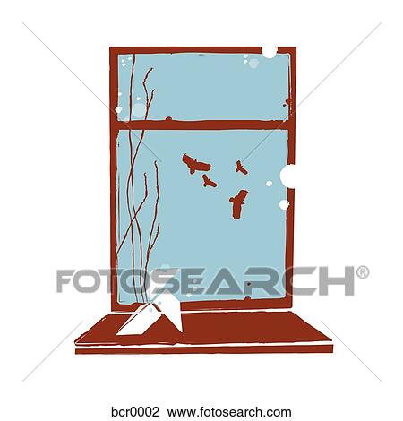 An origami bird sitting next to a window with birds flying outside View Large Illustration Drawing - An origami bird sitting next to a window with birds flying outside. Fotosearch