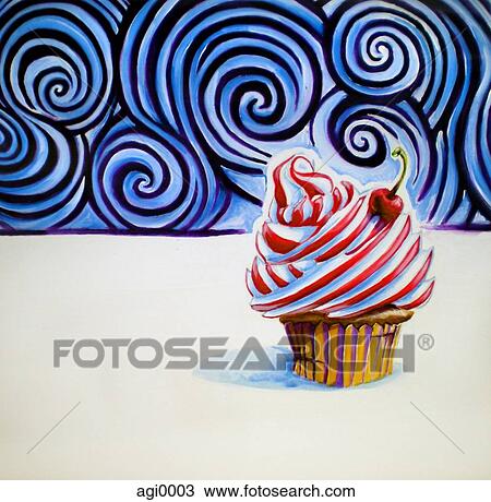 Cupcake with a cherry on top View Large Illustration Drawing - Cupcake with a cherry on top. Fotosearch