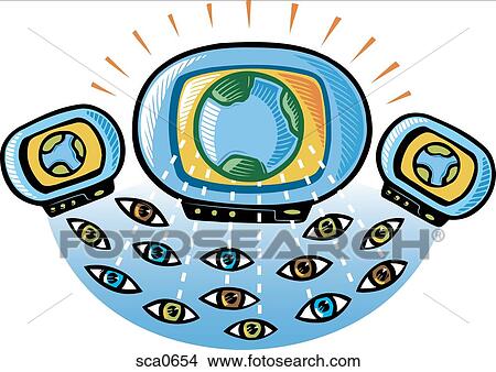Stock Illustration - Eyes looking at computer monitors with the planet earth on it. Fotosearch