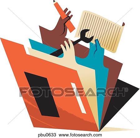 Drawing - File folders with hands attached to it. Fotosearch