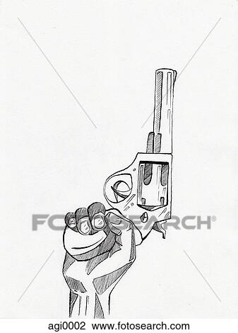 Clip Art of Hand holding a gun in the air agi0002 - Search Clipart