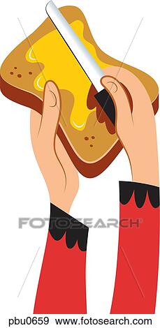 Stock Illustration - Hands spreading butter on toast. Fotosearch