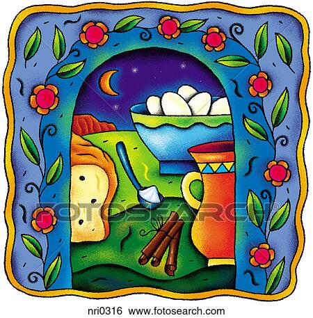 Stock Illustration - Ingredients for bread pudding. Fotosearch