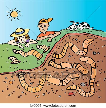 Kids looking at earth worms View Large Illustration Stock Illustration - Kids looking at earth worms. Fotosearch