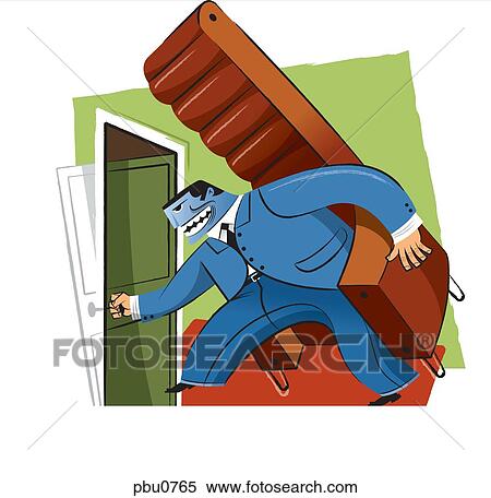 Stock Illustration of A man opening a door while he is seated in a tall ...