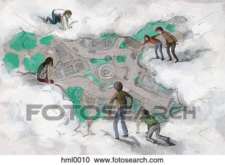 Clipart - People looking down at earth from the clouds. Fotosearch