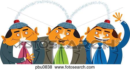 Three businessmen reading each other's minds as they wear caps View Large Illustration Stock Illustration - Three businessmen reading each other's minds as they wear caps. Fotosearch