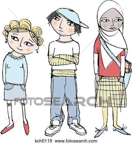 Stock Illustration - three children of different ethnic backgrounds. Fotosearch