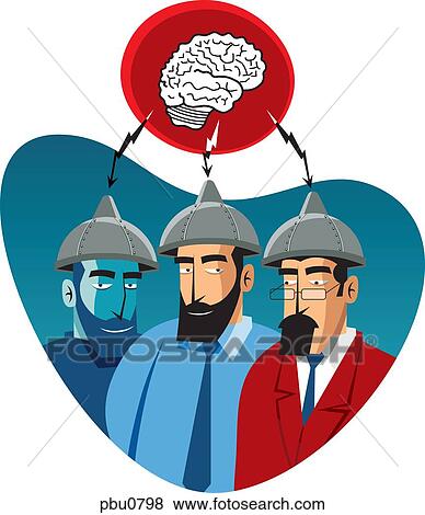 Stock Illustration - Three men thinking as one. Fotosearch