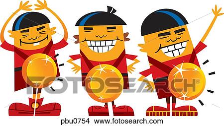 Stock Illustration - Three people with a gold medal. Fotosearch