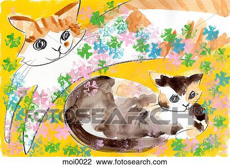 Two cats View Large Illustration Drawing - Two cats. Fotosearch