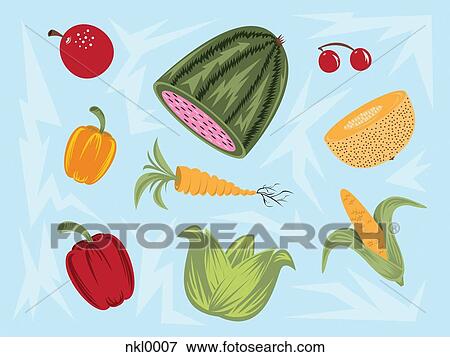 Stock Illustration - Various fruit and veggies. Fotosearch