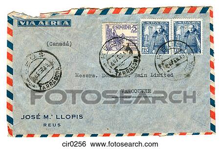 vintage airmail envelope with spanish stamps View Large Illustration Stock Illustration - vintage airmail envelope with spanish stamps. Fotosearch