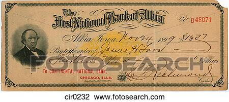 Drawing - vintage cheque. Fotosearch