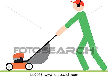 A 人 押す A 芝刈り機 イラスト Jco0018 Fotosearch