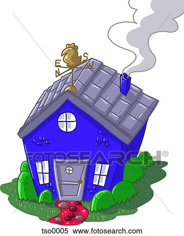 A 青い家 で 煙 出て来ること の 煙突 イラスト Tso0005 Fotosearch