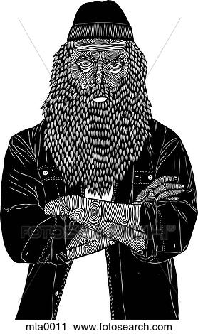 Clip Art - A bearded man standing with his arms crossed. Fotosearch