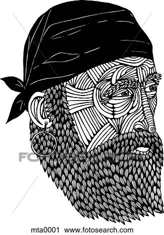 A bearded man with a bandana View Large Illustration Clip Art - A bearded man with a bandana. Fotosearch