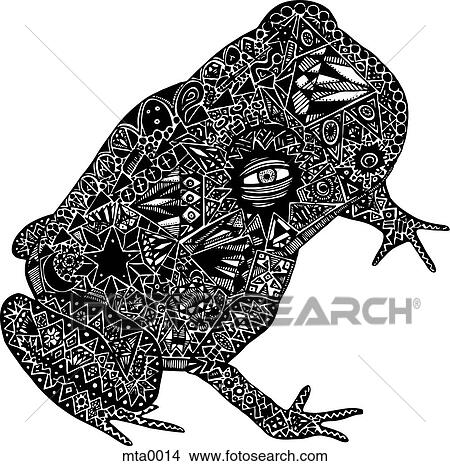 Stock Illustration - A black and white frog with intricate details. Fotosearch