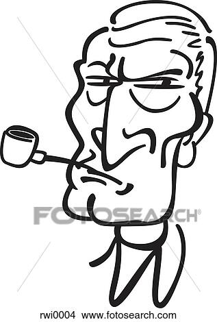 Stock Illustration - A black and white image of a man smoking a pipe. Fotosearch